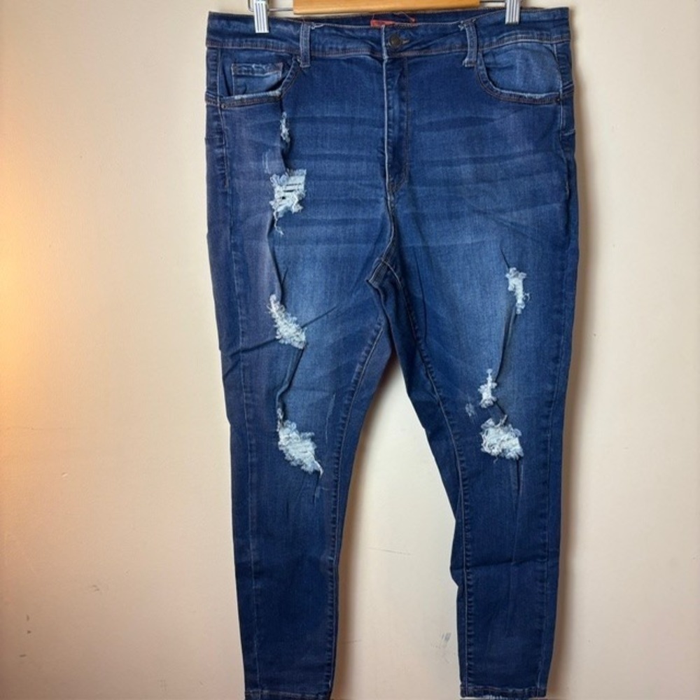 Womens 20 Wax Jean Butt I Love You Skinny Jeans Blue Denim Stretch Distressed‎